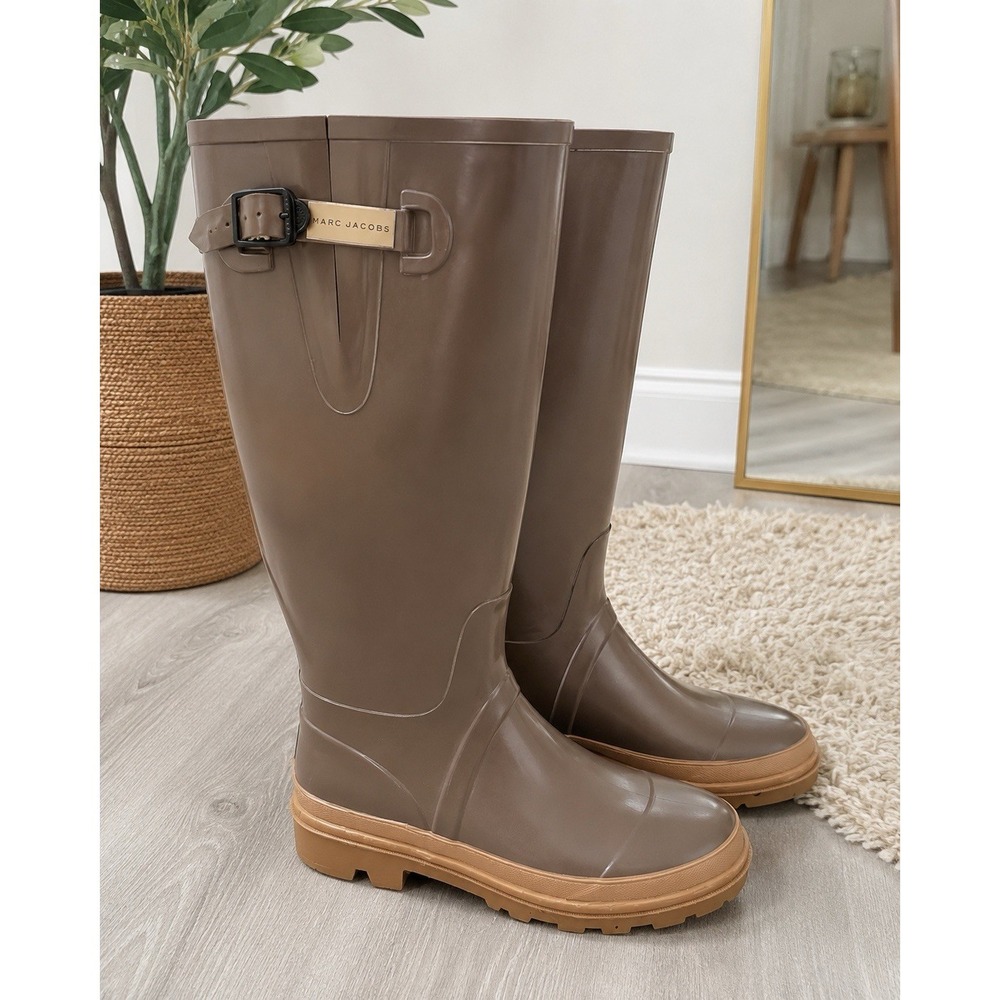 Marc Jacobs Tall Rain Boots Brown Rubber Buckle Detail EU 42 / US Women's 11